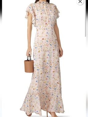 Cynthia Rowley RTR Talia Pink Floral Multicolor Flutter Sleeves Maxi Dress 14